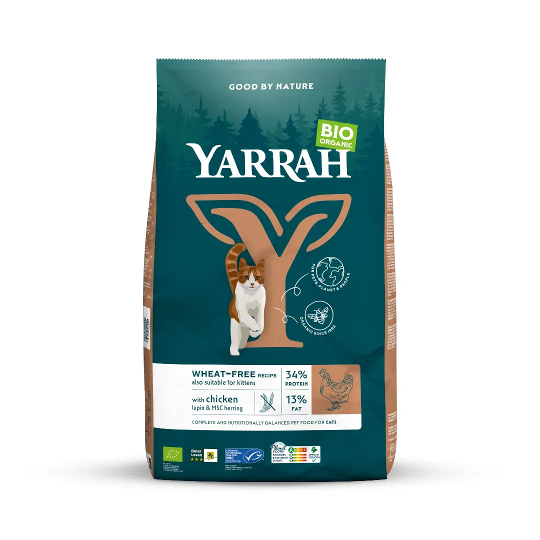 YARRAH - БИО КОТЕШКА ХРАНА СУХА ПИЛЕ И РИБА БЕЗ ЗЪРНО ADULT & KITTENS - 800 г