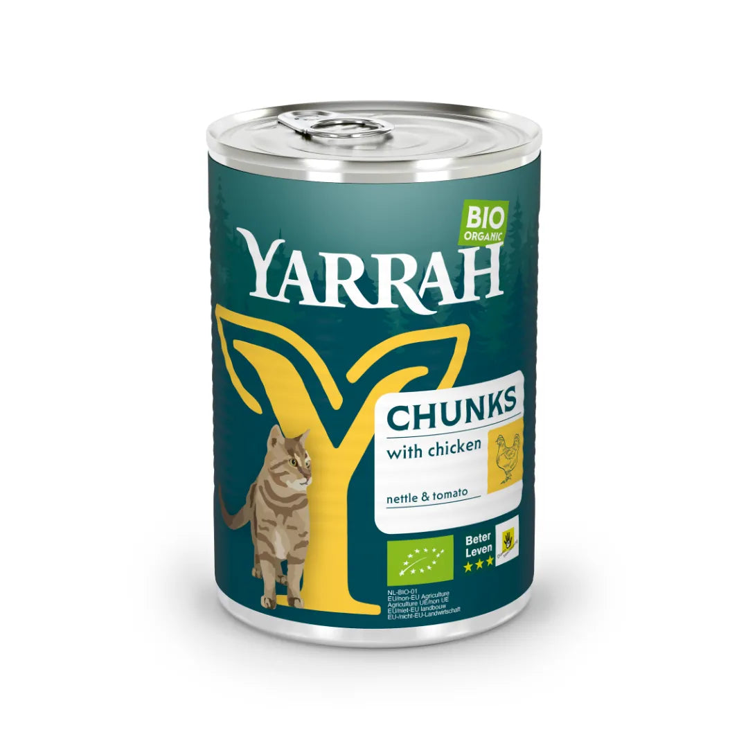 YARRAH - БИО КОТЕШКА ХРАНА ХАПКИ ПИЛЕ - 405 г