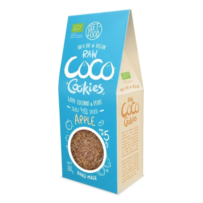 DIET FOOD - БИО ВЕГАН СУРОВИ КОКОСОВИ БИСКВИТИ С ЯБЪЛКА - 80 г