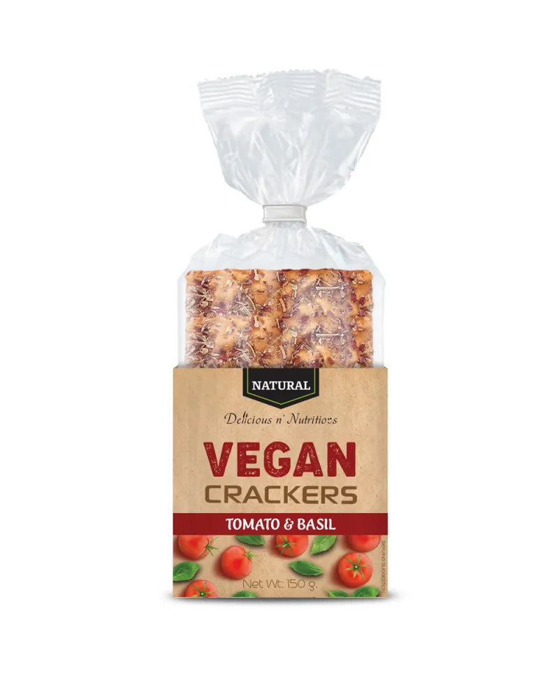 DELICIOUS N' NUTRITIOUS - ВЕГАН КРЕКЕРИ С ДОМАТИ И БОСИЛЕК - 150 g