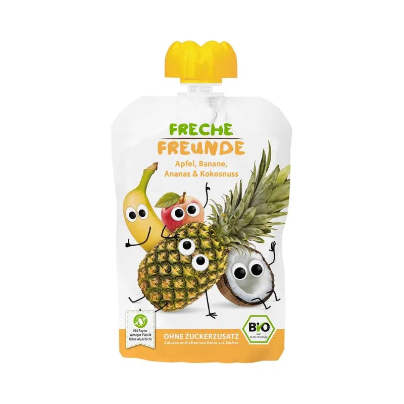 FRECHE FREUNDE - БИО ПЛОДОВА ЗАКУСКА ЯБЪЛКА, БАНАН, АНАНАС И КОКОС - 100 г