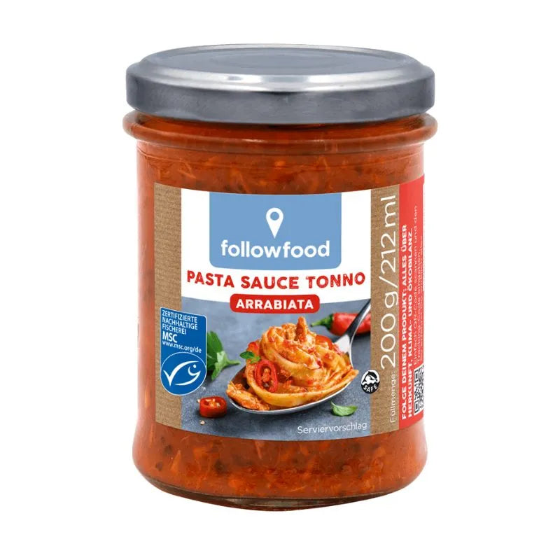 FOLLOW FOOD - БИО СОС ЗА ПАСТА TONNO ARRABIATA (С ФИЛЕ ОТ БЯЛА РИБА ТОН MSC) - 200 г