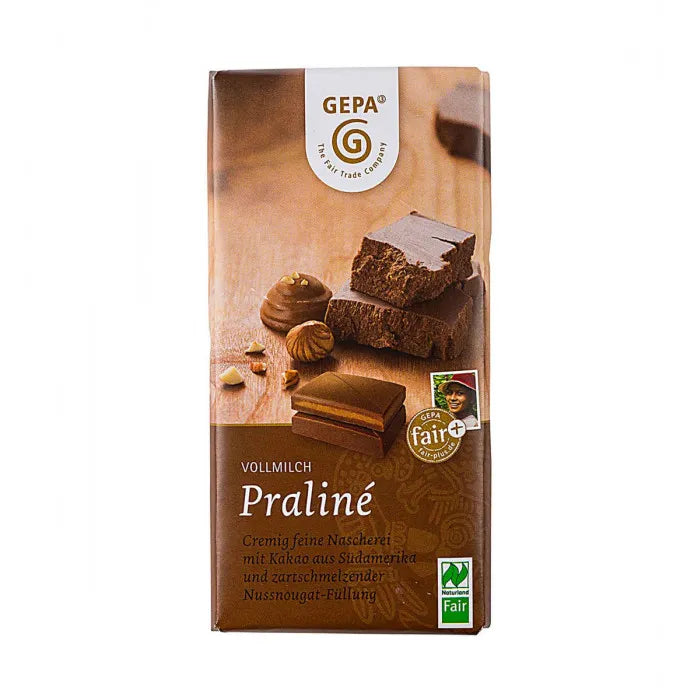 GEPA - БИО ШОКОЛАД МЛЕЧЕН С ПЪЛНЕЖ ОТ НУГА (PRALINE) - 100 г
