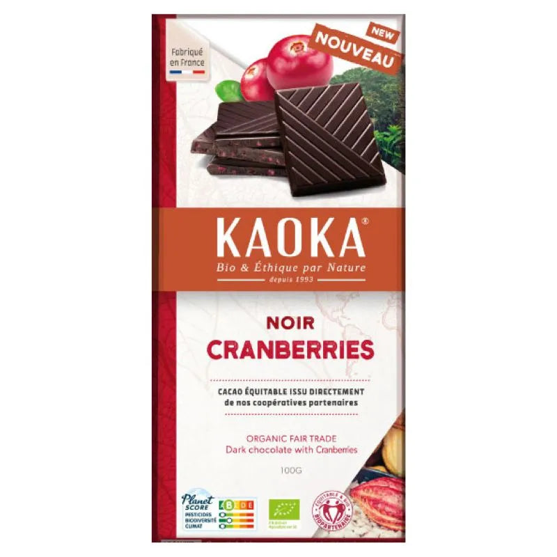 KAOKA - БИО ШОКОЛАД ТЪМЕН (58%) КАКАО И БОРОВИНКИ - 100 г