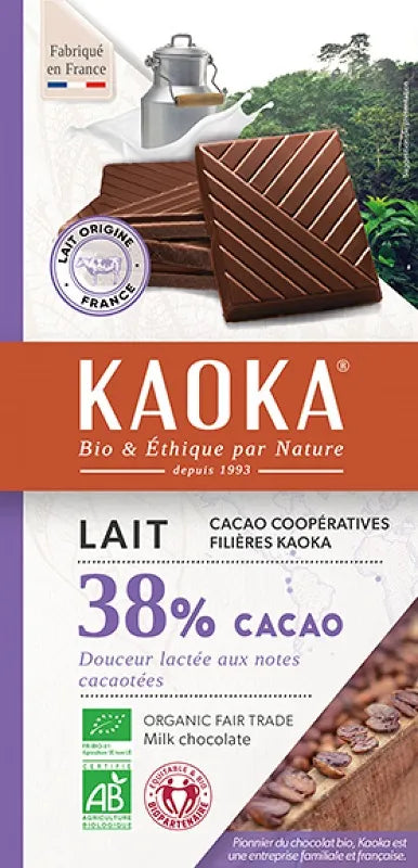 KAOKA - БИО ШОКОЛАД МЛЕЧЕН (38%) БЕЗ ЛЕЦИТИН - 100 г