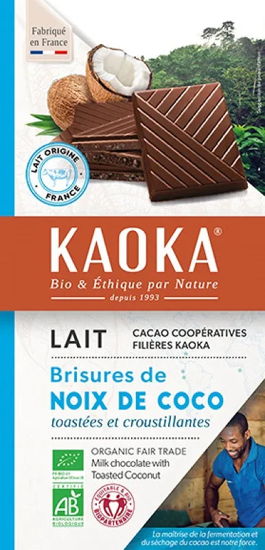 KAOKA - БИО ШОКОЛАД МЛЕЧЕН (38%) С КОКОС БЕЗ ЛЕЦИТИН - 100 г