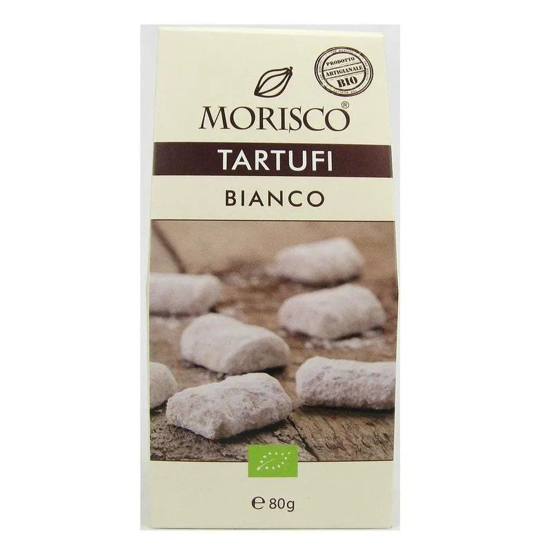 MORISCO - БИО ВЕГЕТАРИАНСКИ БОНБОНИ ТРЮФЕЛИ В БЯЛ ШОКОЛАД БЕЗ ГЛУТЕН - 80 г