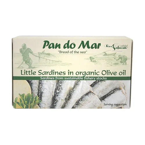 PAN DO MAR - САРДИНИ МАЛКИ В БИО МАСЛИНОВО МАСЛО ЕКСТРА ВЪРДЖИН БЕЗ ГЛУТЕН - 120 г