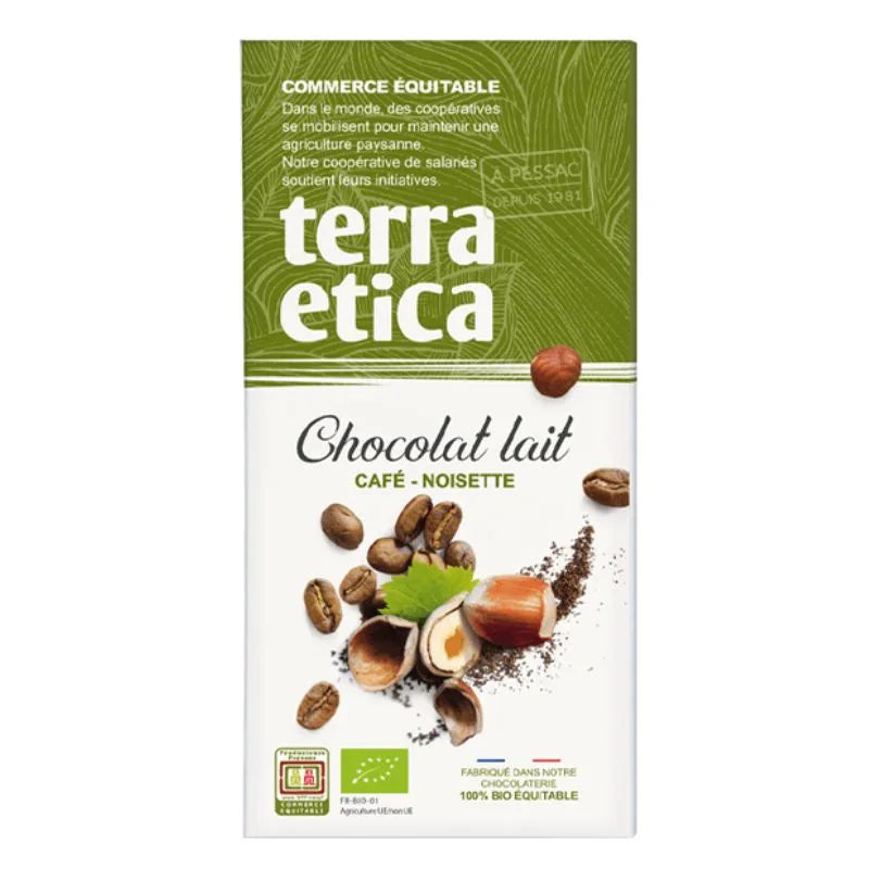 TERRA ETICA - БИО ШОКОЛАД МЛЕЧЕН С КАФЕ И ЛЕШНИЦИ - 100 г