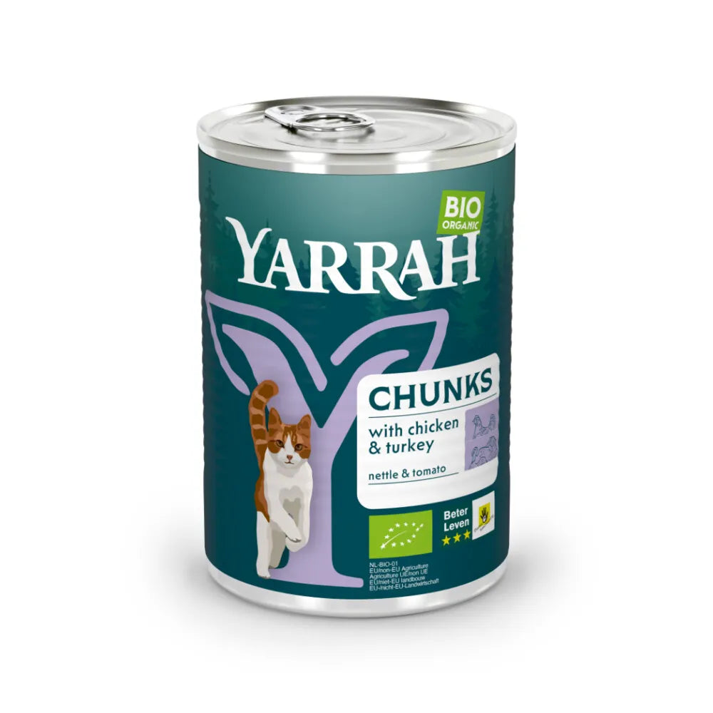 YARRAH - БИО КОТЕШКА ХРАНА ХАПКИ ПИЛЕ И ПУЙКА - 405 г
