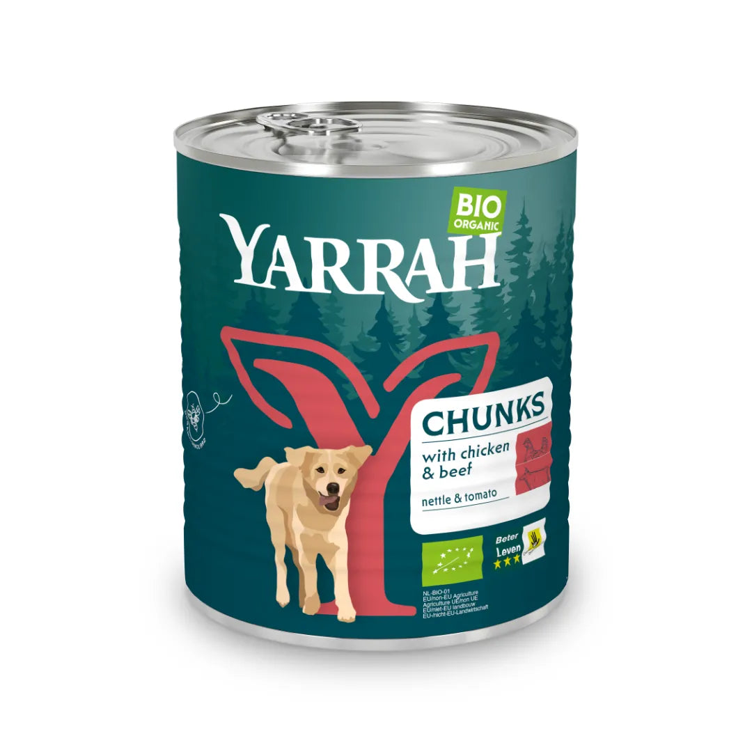 YARRAH - БИО КУЧЕШКА ХРАНА ХАПКИ ПИЛЕ И ТЕЛЕШКО - 820 г