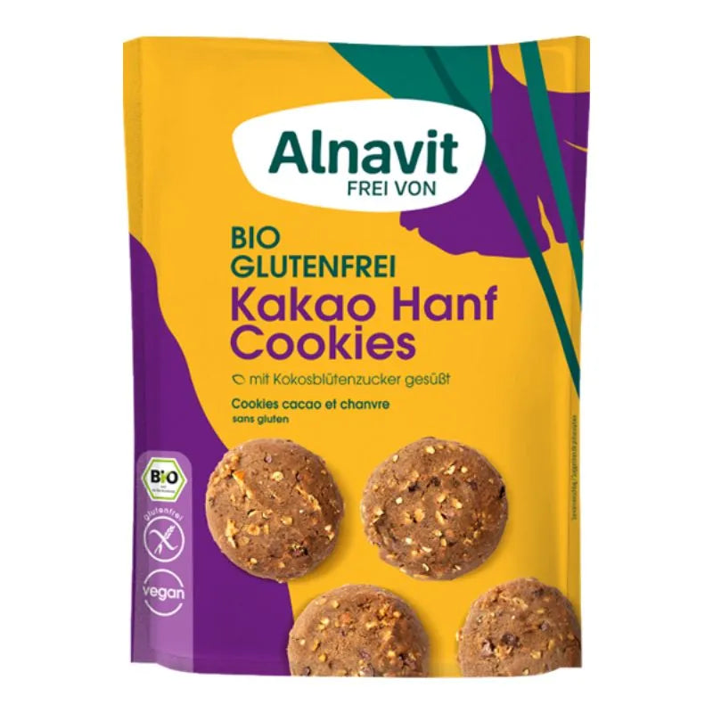 ALNAVIT - БИО БЕЗГЛУТЕНОВИ БИСКВИТИ С КАКАО И КОНОП - 125 г