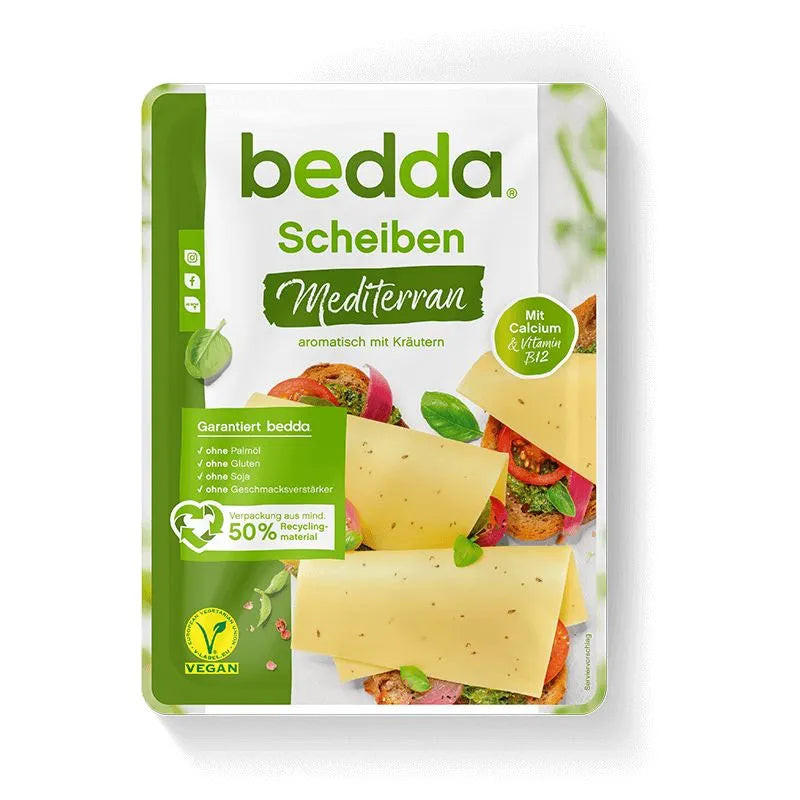 Bedda - ВЕГАН ЗАМЕСТИТЕЛ НА СИРЕНЕ СЛАЙС - СРЕДИЗЕМНОМОРСКИ СТИЛ - 150 г
