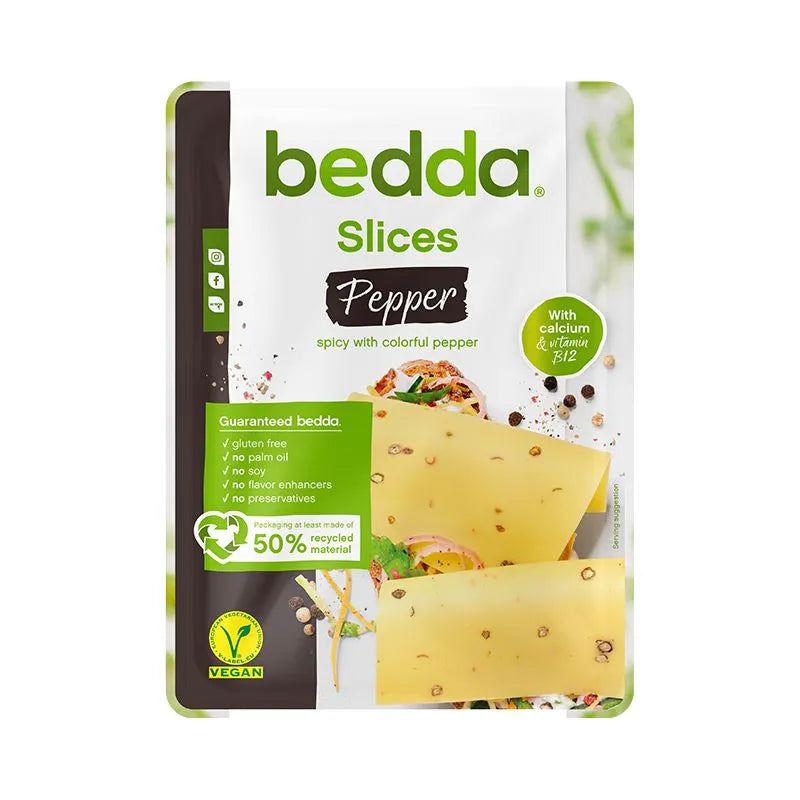Bedda - ВЕГАН ЗАМЕСТИТЕЛ НА СИРЕНЕ СЛАЙС - С ПИПЕР - 150 г