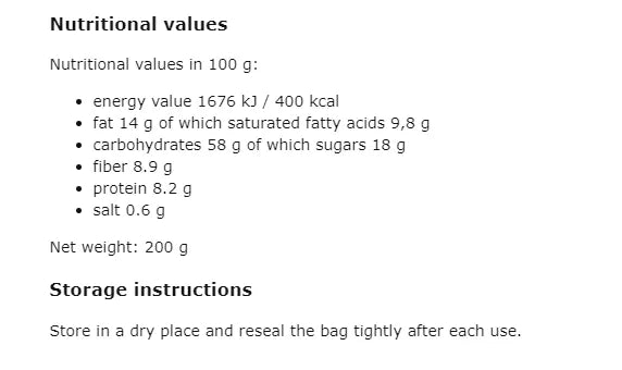 DIET FOOD - БИО ОВЕСЕНИ ЯДКИ С КАКАО И ПРЕБИОТИК - 200 г