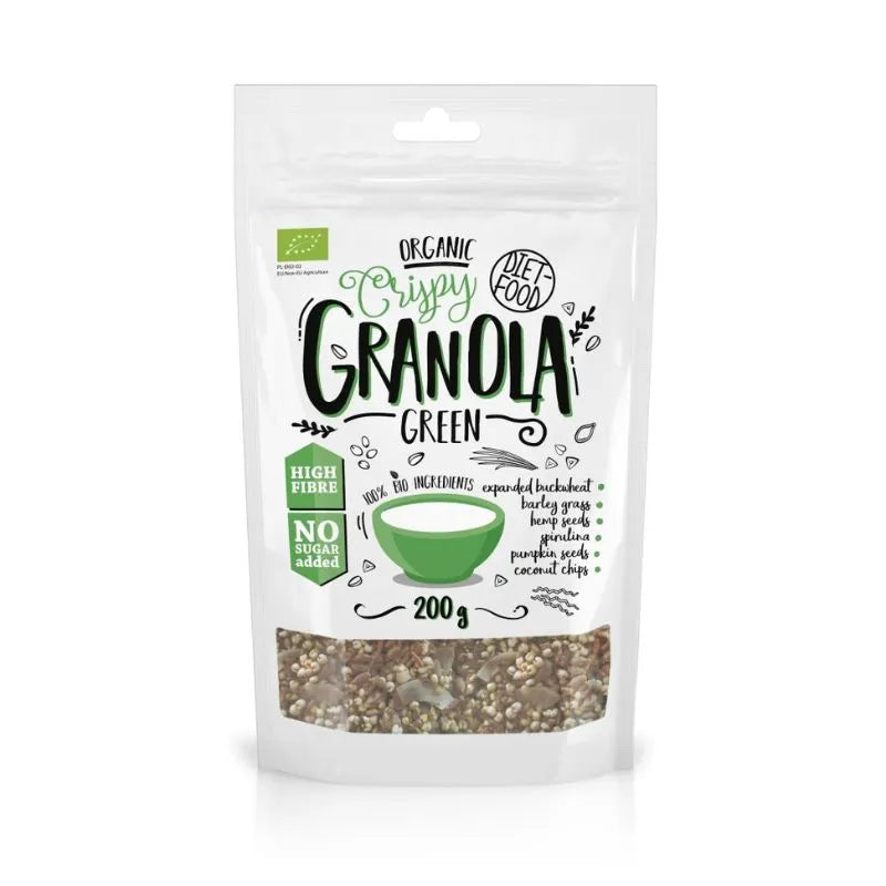 DIET FOOD - БИО ХРУПКАВА ГРАНОЛА СЪС ЗЕЛЕНИ СУПЕР ХРАНИ - 200 г