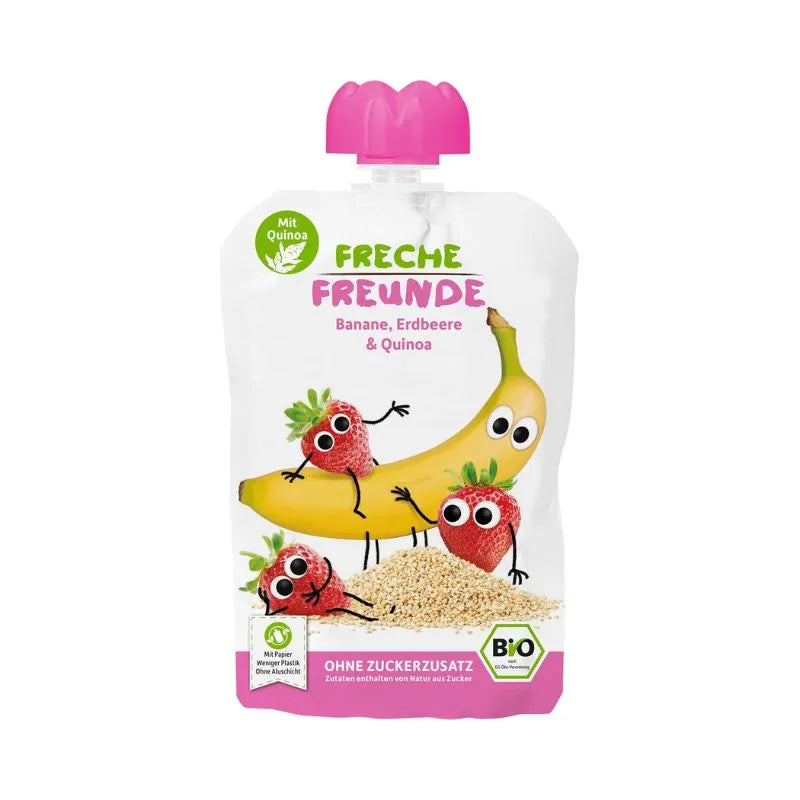 FRECHE FREUNDE - БИО ПЛОДОВА ЗАКУСКА С БАНАН,ЯГОДА И КИНОА -100 г