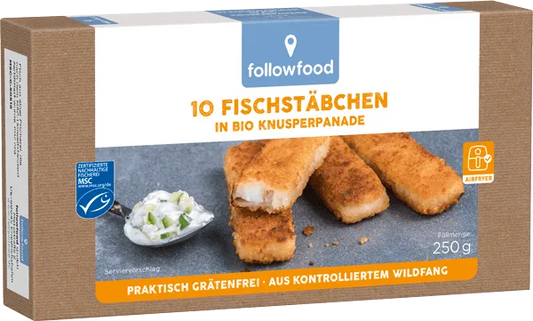 FOLLOW FOOD - РИБНИ ПРЪЧИЦИ MSC СЕРТИФИЦИРАНИ В БИО ПАНИРОВКА ЗАМРАЗЕНИ - 250 г