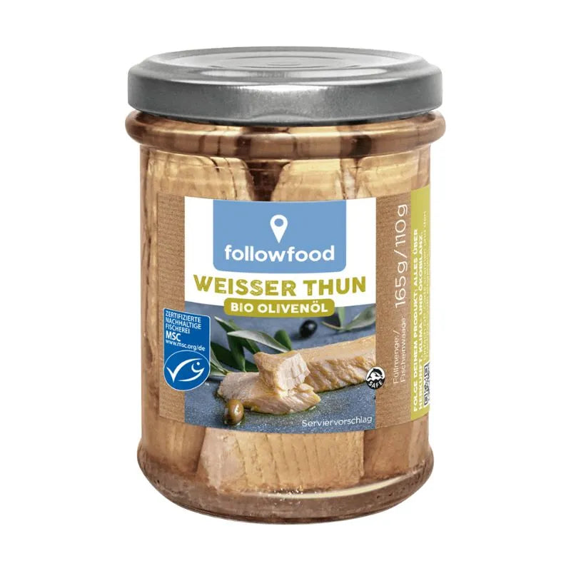FOLLOW FOOD - ФИЛЕ ОТ БЯЛА РИБА ТОН В БИО ЗЕХТИН ЕКСТРА ВЪРДЖИН MSC FAIR TRADE БУРКАН - 165 г