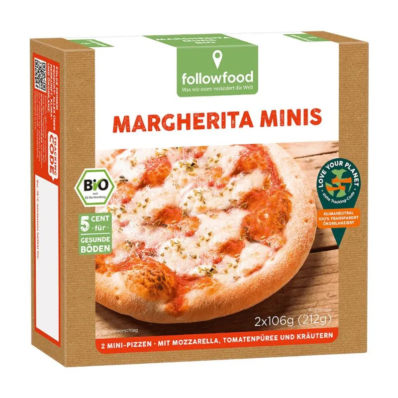 FOLLOW FOOD - БИО МИНИ ПИЦИ МАРГАРИТА ЗАМРАЗЕНИ - 2 х 106 г