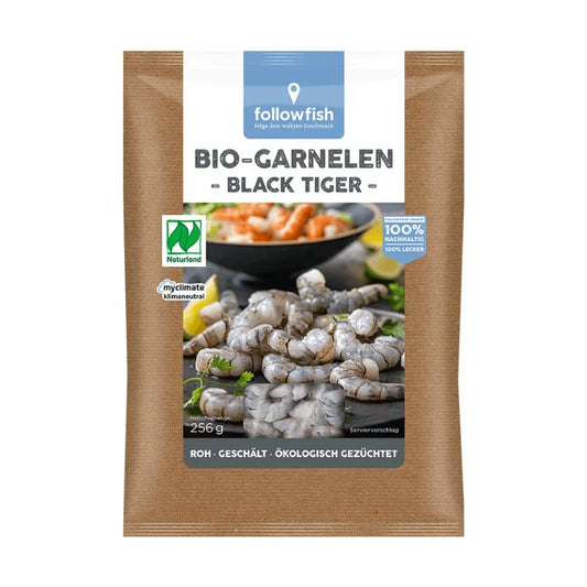 FOLLOW FOOD - БИО СКАРИДИ ЧЕРНИ ТИГРОВИ ОБЕЛЕНИ ЗАМРАЗЕНИ NATURLAND - 256 г
