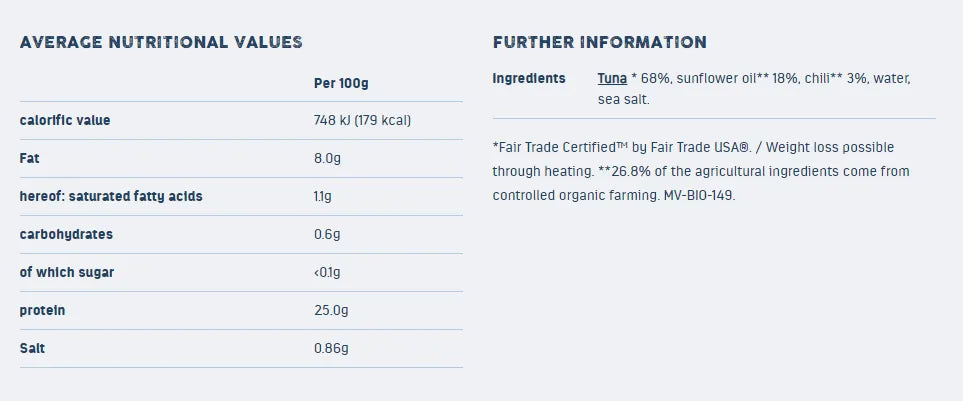 FOLLOW FOOD - ФИЛЕ ОТ РИБА ТОН С БИО ЧИЛИ MSC FAIR TRADE - 160 г
