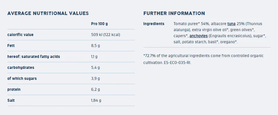FOLLOW FOOD - БИО СОС ЗА ПАСТА TONNO PUTTANESCA (С ФИЛЕ ОТ БЯЛА РИБА ТОН MSC) - 200 г