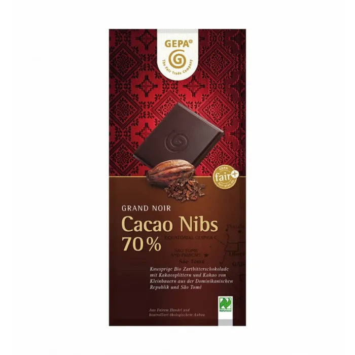 GEPA - БИО ШОКОЛАД ЧЕРЕН С КАКАОВИ ЗЪРНА (CACAO NIBS 70%) - 100 г