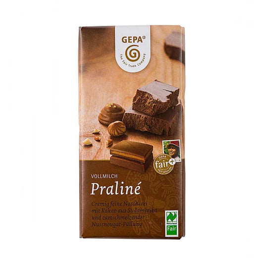 GEPA - БИО ШОКОЛАД МЛЕЧЕН С ПЪЛНЕЖ ОТ НУГА (PRALINE) - 100 г