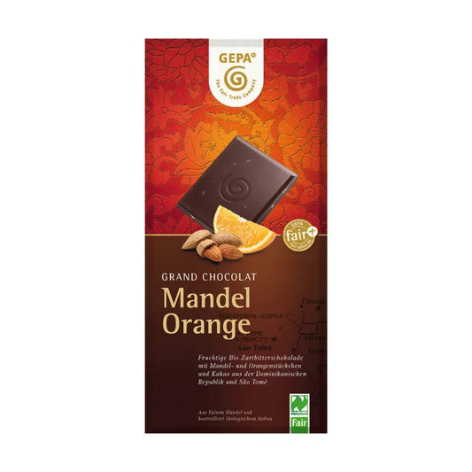 GEPA - БИО ШОКОЛАД ЧЕРЕН С БАДЕМ И ПОРТОКАЛ (MANDEL ORANGE) - 100 г