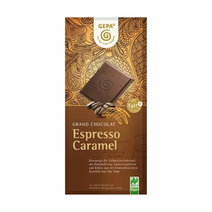 GEPA - БИО ШОКОЛАД МЛЕЧЕН С КАФЕ И КАРАМЕЛ (ESPRESSO CARAMEL) - 100 г
