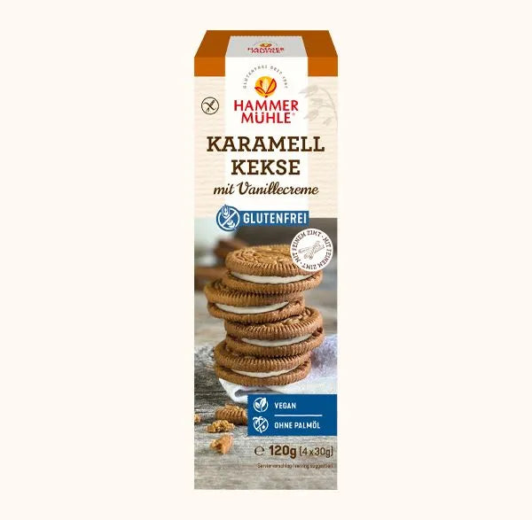 HAMMERMUHLE - БИО БЕЗГЛУТЕНОВИ КАРАМЕЛЕНИ БИСКВИТИ С ВАНИЛОВ КРЕМ - 100 г