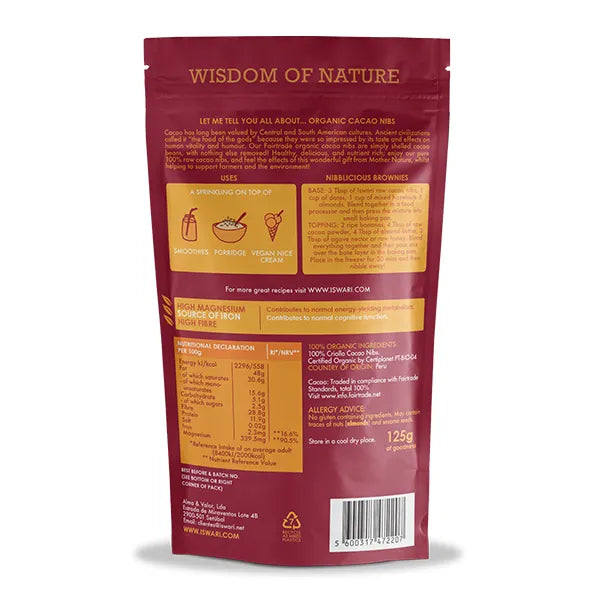 ISWARI - БИО КАКАОВИ ЗЪРНА FAIR TRADE - 125 г