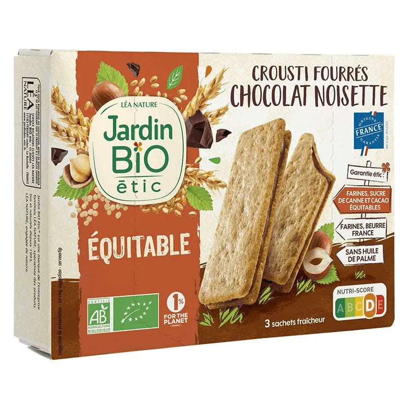 JARDIN BIO - БИО БИСКВИТИ ХРУПКАВИ С ПЪЛНЕЖ ОТ ШОКОЛАД С ЛЕШНИЦИ - 170 г