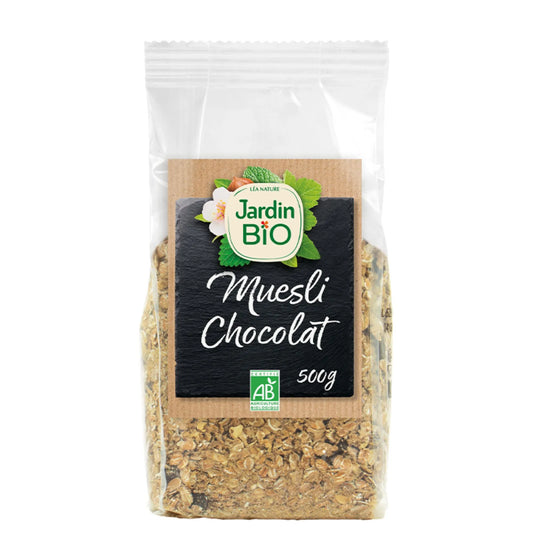 JARDIN BIO - БИО МЮСЛИ С ТЪМЕН ШОКОЛАД И ЛЕНЕНО СЕМЕ - 500 г