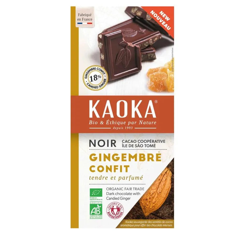 KAOKA - БИО ШОКОЛАД ТЪМЕН (66%) ОТ САО ТОМЕ СЪС ЗАХАРОСАН ДЖИНДЖИФИЛ - 180 г