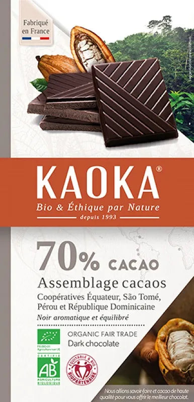 KAOKA - БИО ШОКОЛАД ТЪМЕН (70%) БЕЗ ЛЕЦИТИН - 100 г