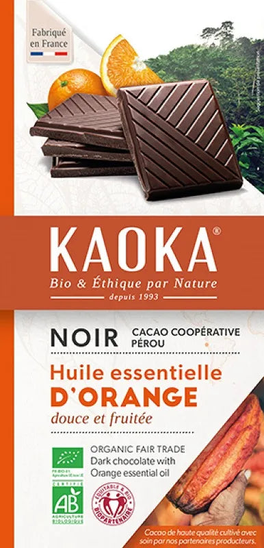 KAOKA - БИО ШОКОЛАД ТЪМЕН (58%) С ПОРТОКАЛОВО МАСЛО БЕЗ ЛЕЦИТИН - 100 г
