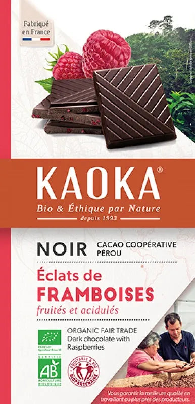 KAOKA - БИО ШОКОЛАД ТЪМЕН (58%) С МАЛИНИ БЕЗ ЛЕЦИТИН - 100 г