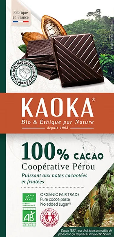 KAOKA - БИО ШОКОЛАД ТЪМЕН (100%) ОТ ПЕРУ - 80 г