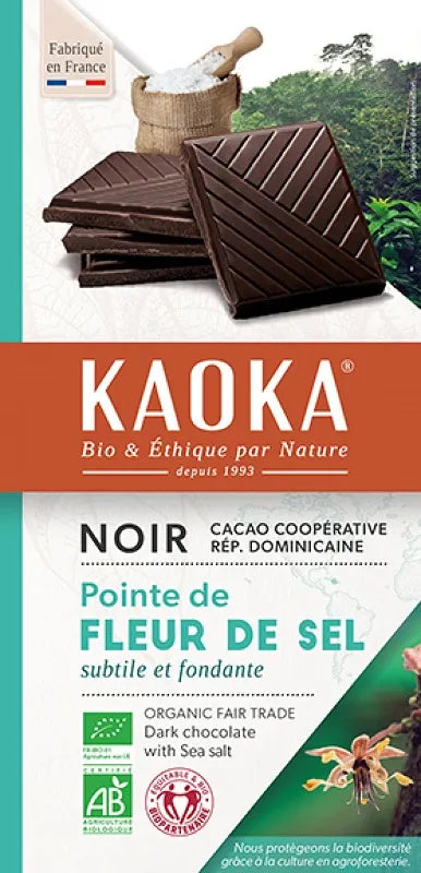 KAOKA - БИО ШОКОЛАД ТЪМЕН (70%) ОТ ДОМИНИКАНА С МОРСКА СОЛ БЕЗ ЛЕЦИТИН - 100 г