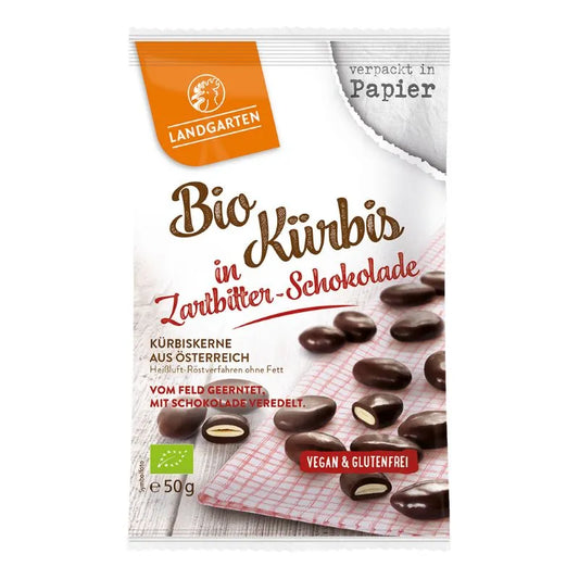 LANDGARTEN - БИО ВЕГАН БЕЗГЛУТЕНОВИ ТИКВЕНИ СЕМКИ В ТЪМЕН ШОКОЛАД - 50 г