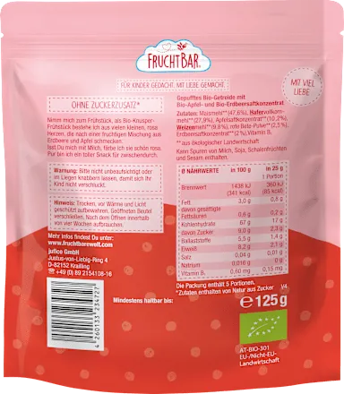 FRUCHTBAR - БИО ДЕТСКА ЗЪРНЕНА ЗАКУСКА С ЯГОДА И ЯБЪЛКА - 125 г
