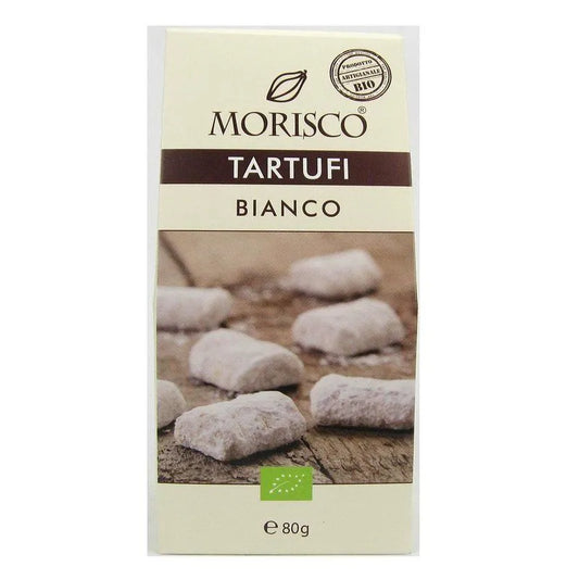 MORISCO - БИО ВЕГЕТАРИАНСКИ БОНБОНИ ТРЮФЕЛИ В БЯЛ ШОКОЛАД БЕЗ ГЛУТЕН - 80 г