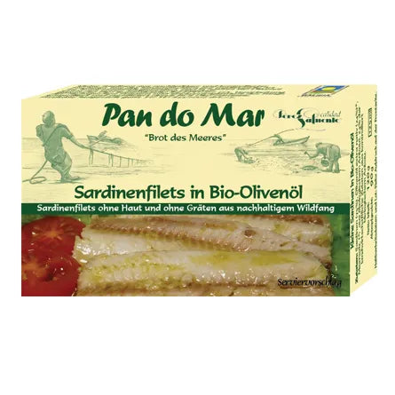 PAN DO MAR - САРДИНИ ФИЛЕТА БЕЗ КОЖА И КОСТИ В БИО ЗЕХТИН ЕКСТРА ВЪРДЖИН БЕЗ ГЛУТЕН - 120 г