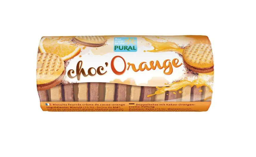 PURAL - БИО БИСКВИТИ ОТ СПЕЛТА ШОКОЛАДОВИ С КРЕМ ПОРТОКАЛ - 85 г