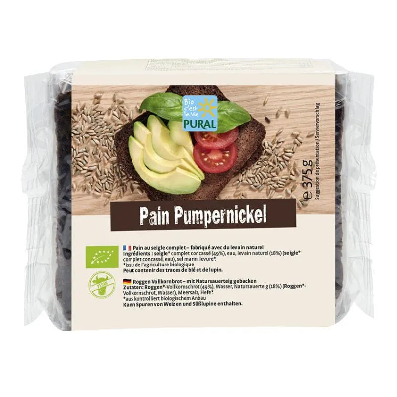 PURAL - БИО ВЕГАН НЕМСКИ ХЛЯБ РЪЖЕН ПЪЛНОЗЪРНЕСТ (PUMPERNICKEL) - 375 г