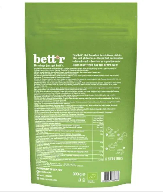 BETT'R - БИО ОВЕСЕНИ ЯДКИ ФИНИ БЕЗ ГЛУТЕН - 300 г
