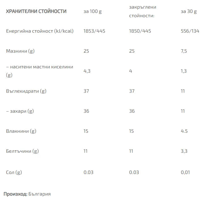 ROO’BAR - БИО СУРОВ ДЕСЕРТ КАКАОВИ ЗЪРНА И БАДЕМИ - 30 г