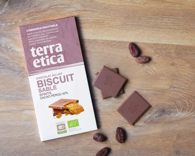 TERRA ETICA - БИО ШОКОЛАД МЛЕЧЕН 42% С БИСКВИТИ - 100 г